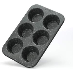 Monfish extra large muffin pan jumbo cupcake tray Carbon steel stone finish 3.5 inch cup (Gray)