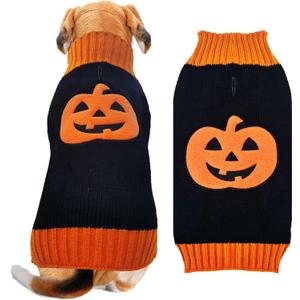 Dog Halloween Sweater Pumpkin Halloween Dog Cat Costumes with Leash Hole Puppy Turtleneck Knitwear for Small Midum Large Dogs Winter Warm Pet Clothes Funny Holiday Party Outfit (Black,XXL)