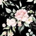 Black Floral Peel and Stick Wallpaper Self Adhesive Removable Pink Watercolor Botanical Flower Vintage Dark Accent Wall for Bedroom Living Room Renter Friendly 17.7" x 118"