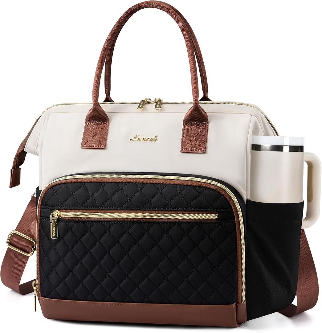 LOVEVOOK Lunch Bag Women, Insulated Adult Lunch Box for Women Work, Wide Opening Leakproof Cooler Tote Bag for Office Campus Picnic Beach with Shoulder Strap, Loncheras Para Mujer with Cup Holder