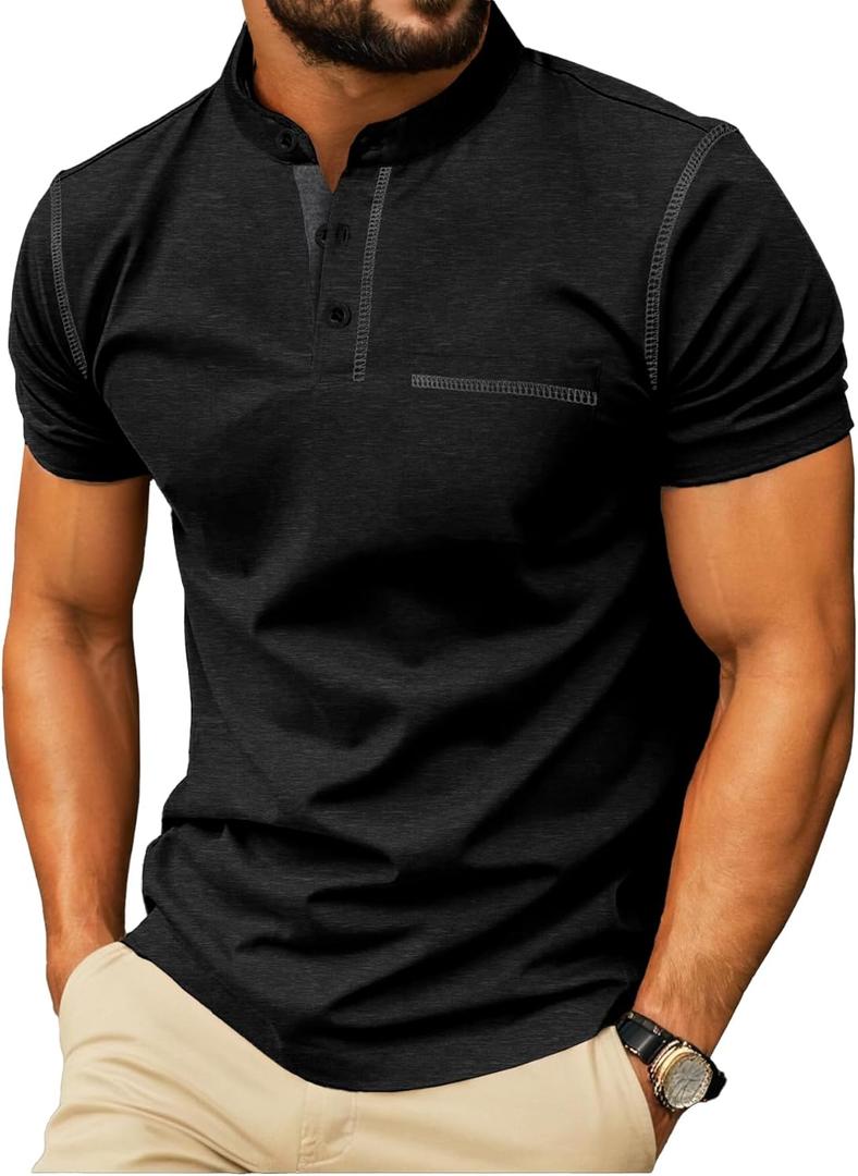 Sailwind Mens Henley Shirts Short Sleeve Summer Casual Classic Cotton T Shirts Pocket Button Shirt 3XL