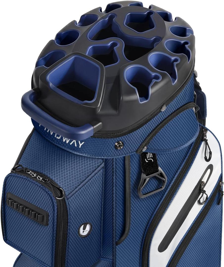 Findway Golf Cart Bag, Upgraded Quiet 15‑Way Full‑Length Divider Golf Bag for Men Women, Anti‑Rattle Locking Top with Grip‑Holding Base, Multiple Pockets, Rain Cover