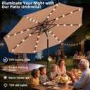 10ft Patio Umbrella, Table Market Umbrella Outdoor Patio with 104 LED Lights 8 Sturdy Ribs & Push Button Tilt and Crank for Deck, Pool, Garden, Backyard (Tan)