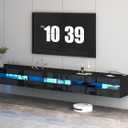 Floating TV Stand | 94.5'' Long Wall Mounted TV Shelf with Power Outlet, Modern Wooden Entertainment Center Media Console with Storage, High Gloss Large TV Cabinet, Up to 100 Inch TVS (Black)