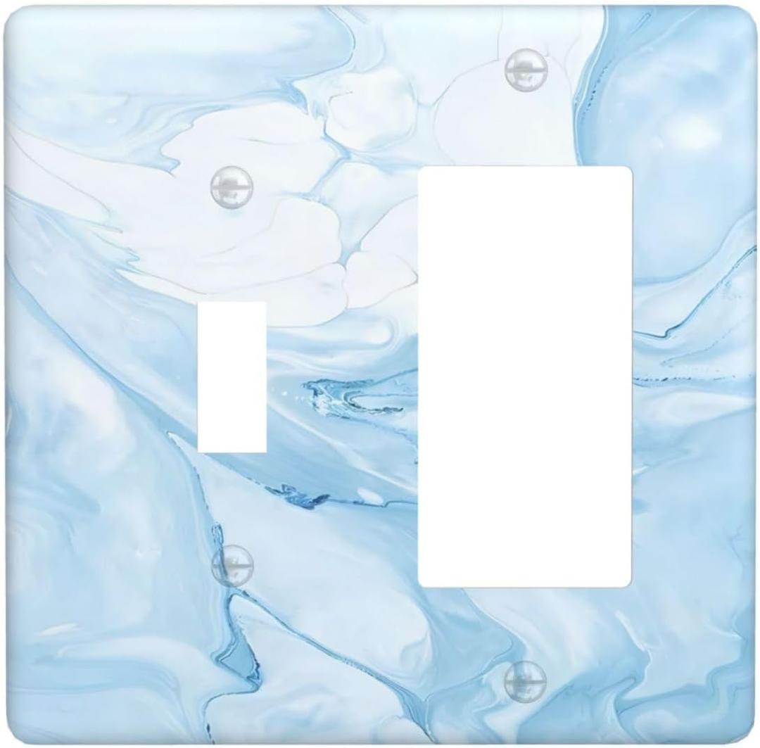 Navy Blue Sea Waves Spilled Ink Marble Simplicity Print Outlet Covers 1 Toggle 1 Rocker Combination Decorative Wall Plate Electrical Switch Plates Light Switch Cover Plate for Bathroom Living Room (1 Toggle 1 Rcoker Combo / 4.5 X 4.5 IN)
