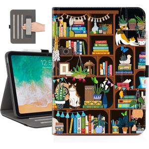 Vimorco for iPad 10th/ (A16) 11th Generation Case Cat, Cute Cats for iPad Case 11th/10th Generation with Pencil Holder/Hand Strap/Pocket, Adjustable Angle, for iPadCover 11th/10th Gen, Bookshelf (Style 2)