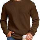 Vssjavun Sweaters for Men Crewneck Cable Knit Waffle Textured Pullover Sweater Warm Kitted Sweater Brown, L
