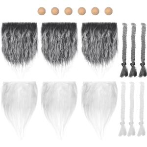 PRETYZOOM 18pcs Gnome Beards for Crafts, Precut Faux Fur Beards, Braid, Wood Balls for DIY Handmade Holiday Gnomes, Halloween, Easter, Christmas Party Supplies