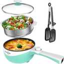 Audecook Hot Pot Electric, 1.7L Mini Electric Skillet Portable Nonstick Saut Pan with Power Adjustment, Ramen Cooker Travel Multicooker for Steak/Soup/Egg/Oatmeal/Noodles (Tongs for Cooking Included)