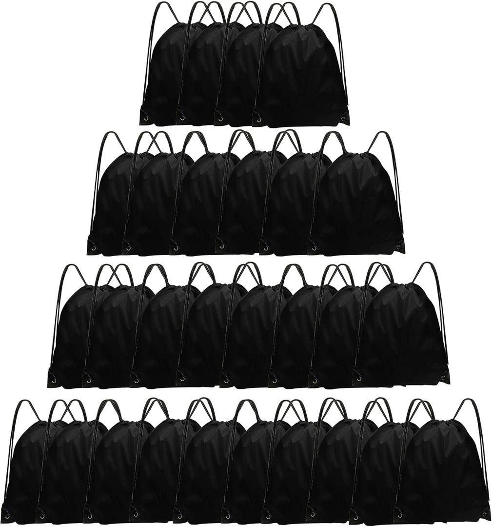 Black Drawstring Bags 28 PCS Drawstring Backpack Bulk String Backpack Cinch Bag Sackpack for Men Women Gym (Black)