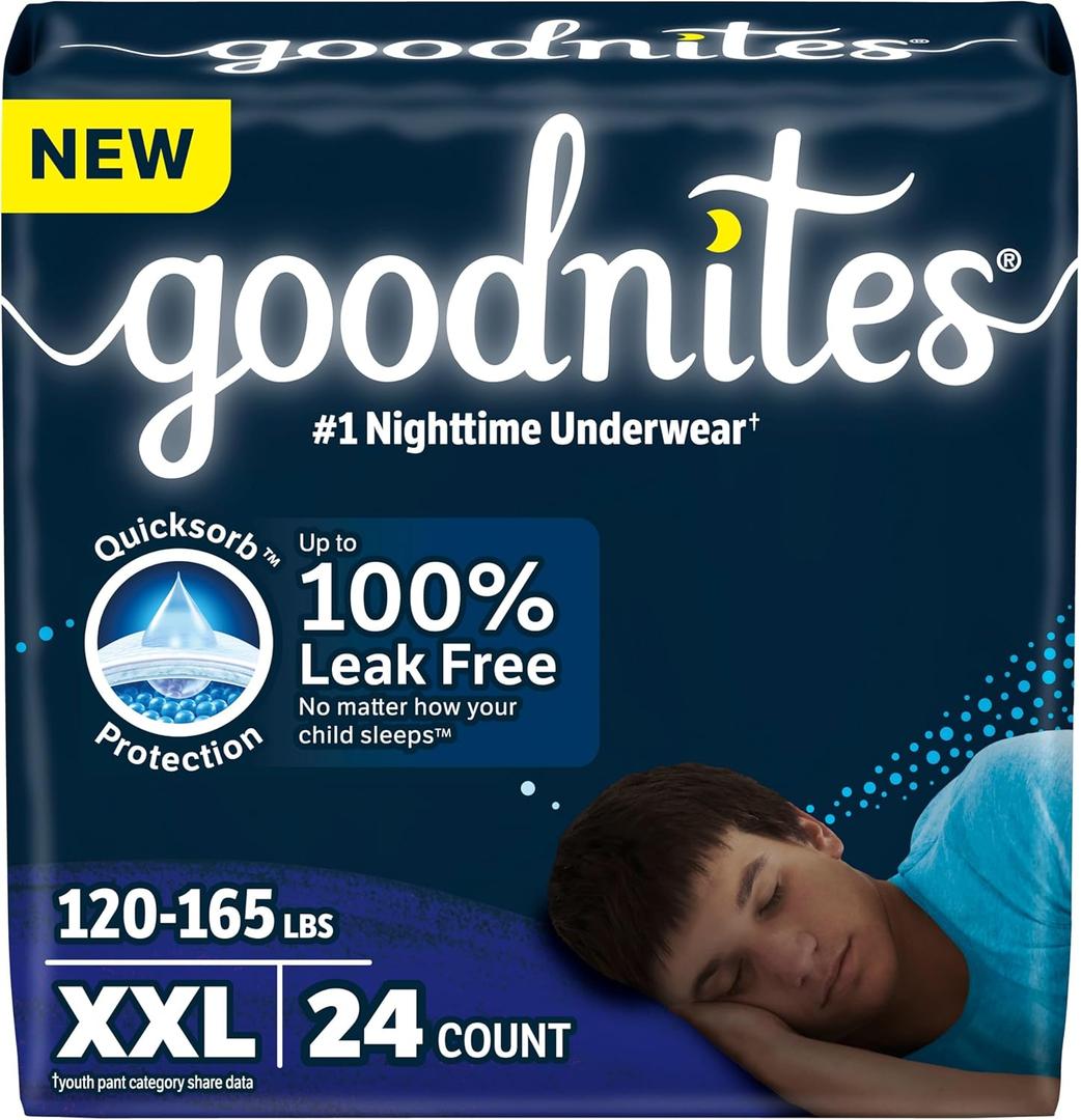 Goodnites Boys' Nighttime Underwear, Size XXL (120-165 lbs), 54 Ct (3 Packs of 18)