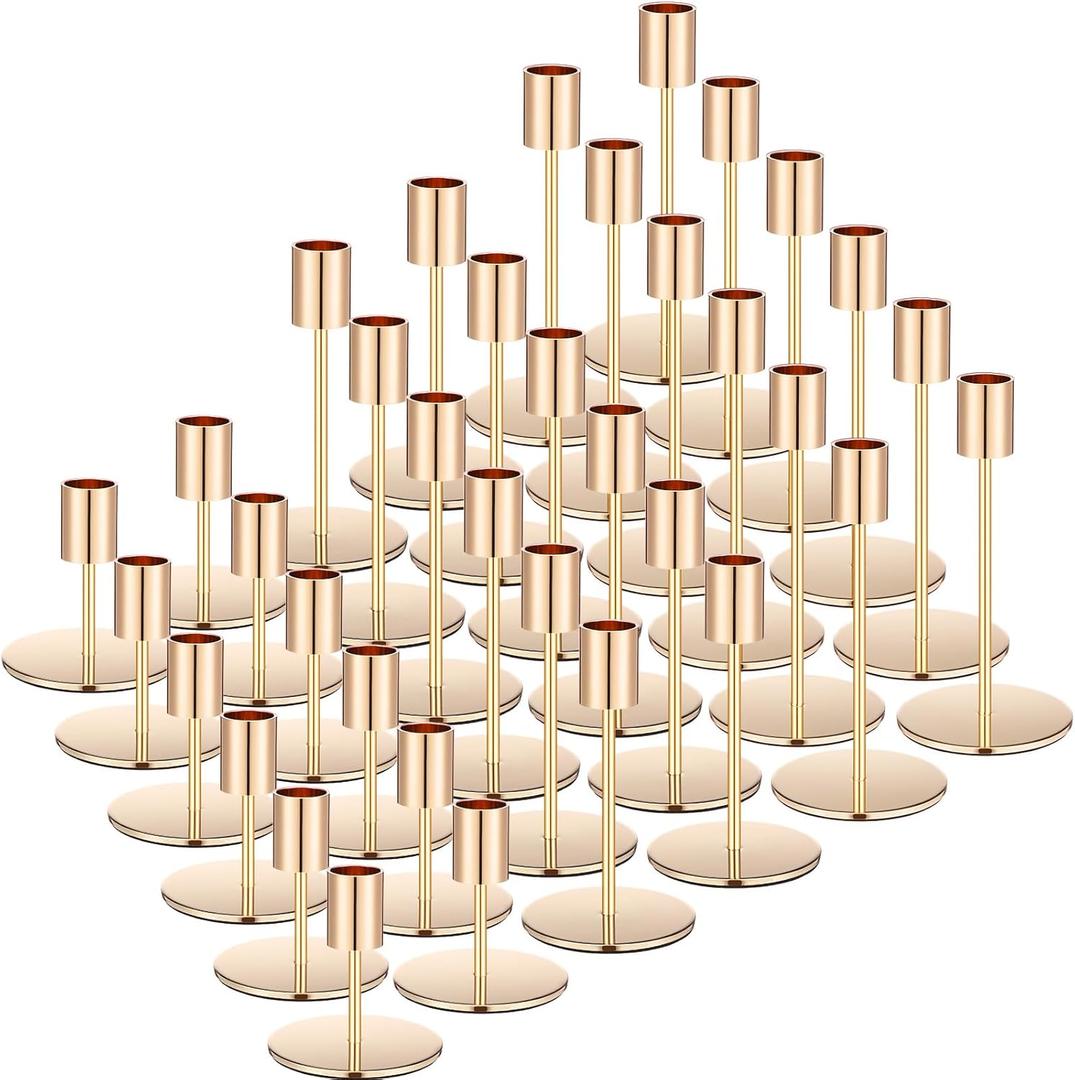 Sieral Candle Holders Bulk Taper Candlesticks Holders Set Modern Decorative Metal Candelabras for Wedding Anniversary Home Dinning Table Centerpiece Xmas Party Decor(Gold,36 Pcs)
