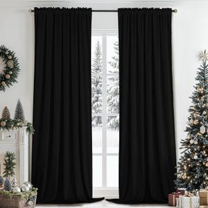 SimpleHome Black Velvet Curtains 96 Inches for Living Room,Rod Pocket Luxury Blackout Velvet Curtains Thermal Insulated 2 Panels Room Darkening Drapes,W52 x L96
