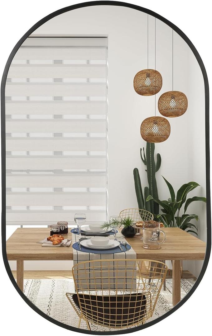 24x36 Inch Oval Bathroom Mirror,Oval Black Mirror for Wall,Metal Framed Vanity Mirror, Bathroom Mirrors for Wall Decor,Living Room,Bedroom,Batnroom,Entryway