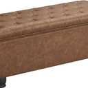 SONGMICS Storage Ottoman, Storage Bench, Tufted Entryway Bedroom Bench, 17.7 x 46.5 x 17.7 Inches, Hinges Easy Lid Operation, Wooden Legs, Synthetic Leather, Loads 330 lb, Coffee Brown ULOM071K01