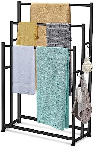47.6 Inch Tall Free Standing Towel Racks 3 Tier Pool Towel Rack Outdoor Oversized Floor Bath Towel Drying Valet Holder Blanket Quilt Rack Stand for Bathroom Bedroom Beach Hot Tub Gym Pool Area Outside (Black)