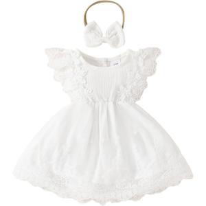 Infant Baby Girl Boho Floral Lace Dress Ruffle A-Line Mesh Princess Dresses with Headband Baptism Outfits (3-6 Months, White) Infant Baby Girl Boho Floral Lace Dress Ruffle A-Line Mesh Princess Dresses with Headband Baptism Outfits (3-6 Months, White)