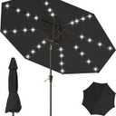 9FT Patio Umbrella with Solar Lights,Outdoor Market Umbrella with Tilt and Crank, LED Lighted Table Umbrella for Garden,Deck,Backyard,Pool,Beach (Black)