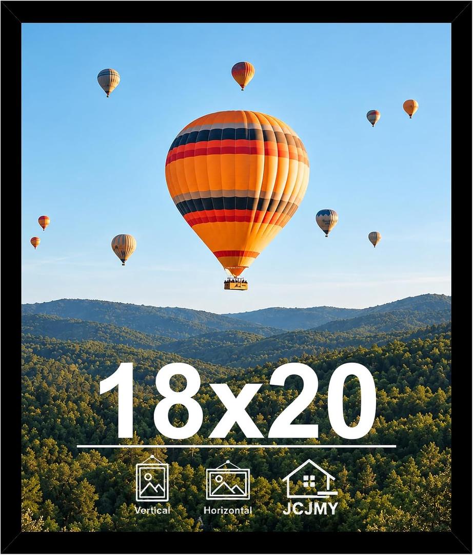 JCJMY 18x20 Picture Frame Black for Poster Photo Picture, Horizontal and Vertical Formats for Wall Hanging, 18 x 20 Wall Gallery Poster Photo Frame for 18 by 20 Photos Posters, Black