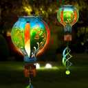 Hot Air Balloon Solar Lantern Hummingbird Wind Spinners with Flickering Flame Light Hanging Solar Lantern Outdoor Waterproof Decorations for Outside Patio Garden Yard (Green)