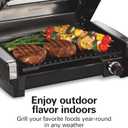 Hamilton Beach Electric Indoor Searing Grill with Viewing Window & Adjustable Temperature Control to 450F, 118 sq. in. Surface Serves 6, PFAS-Free Removable Nonstick Grate, Stainless Steel