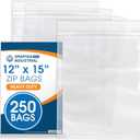 Spartan Industrial - 12 X 15 (250 Count) 4 Mil Thick Bulk Clear Reclosable Zip Plastic Poly Bags with Resealable Lock Seal Zipper - Heavy Duty and Durable