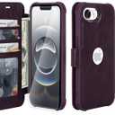 VANAVAGY Compatible for iPhone 16e Wallet Case, RFID Flip Shockproof Case with Card Holder Strap Kickstand, [Camera Lens & Screen Protector] PU Leather Phone Cover for Wireless Charging,Purple