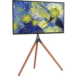 WALI Tripod TV Stand, Modern Easel TV Stand for 45 to 65 inch Screens, Portable TV Floor Stand with Beech Wood Legs Stand, Height Adjustable Corner TV Mount for Home, Studio,Office (TFS001XL), Black