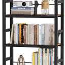 5 Tier Bookshelf, Modern Bookcase with Bookends and 4 Drawers Storage Organizer, Metal Industrial Display Shelf, Free Standing Storage Shelving Unit for Bedroom, Living Room and Home Office (Black)
