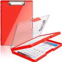 SFLHHDM Clipboard with Storage,Heavy Duty Clip Boards 8.5x11 with 2 Storage Case,Clear Visible Panel Storage Clipboards,Side Opening Nursing Clipboard Folder for Office Supplies-Red