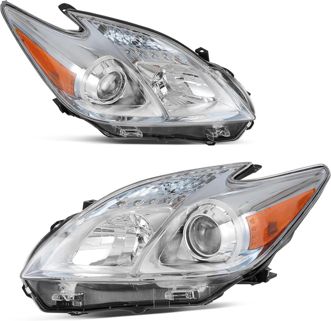 AUTOSAVER88 Headlight Assembly Compatible with 2012-2015 Prius Replacement Headlamp Chrome Housing Amber Reflector Clear Lens