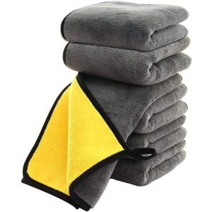 SOFTBATFY Ultrasoft, Large, Thick and Quick Drying Car Microfiber Cleaning Towel 800GSM Polishing Waxing Auto Detailing Towel Cloth (6pack,16 x 16inches) (Grey-Yellow)