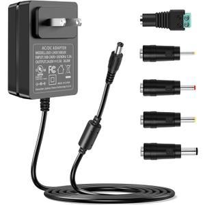 Gonine 24V 1.5A DC Power Supply Cord UL Certificate, 100-240V AC to DC 24 Volt Power Adapter, Compatible for 24Vdc 1.5A 1A 0.5A 0.1-1.5A LED Strips Light Essential Oil Diffuser (Not Battery Charger).