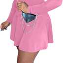 Adogirl Two Piece Tennis Skirt Sets for Women with Shorts Long Sleeve 2 Piece Outfits Zipper Jacket Pleated Mini Dress (Large, Pink)