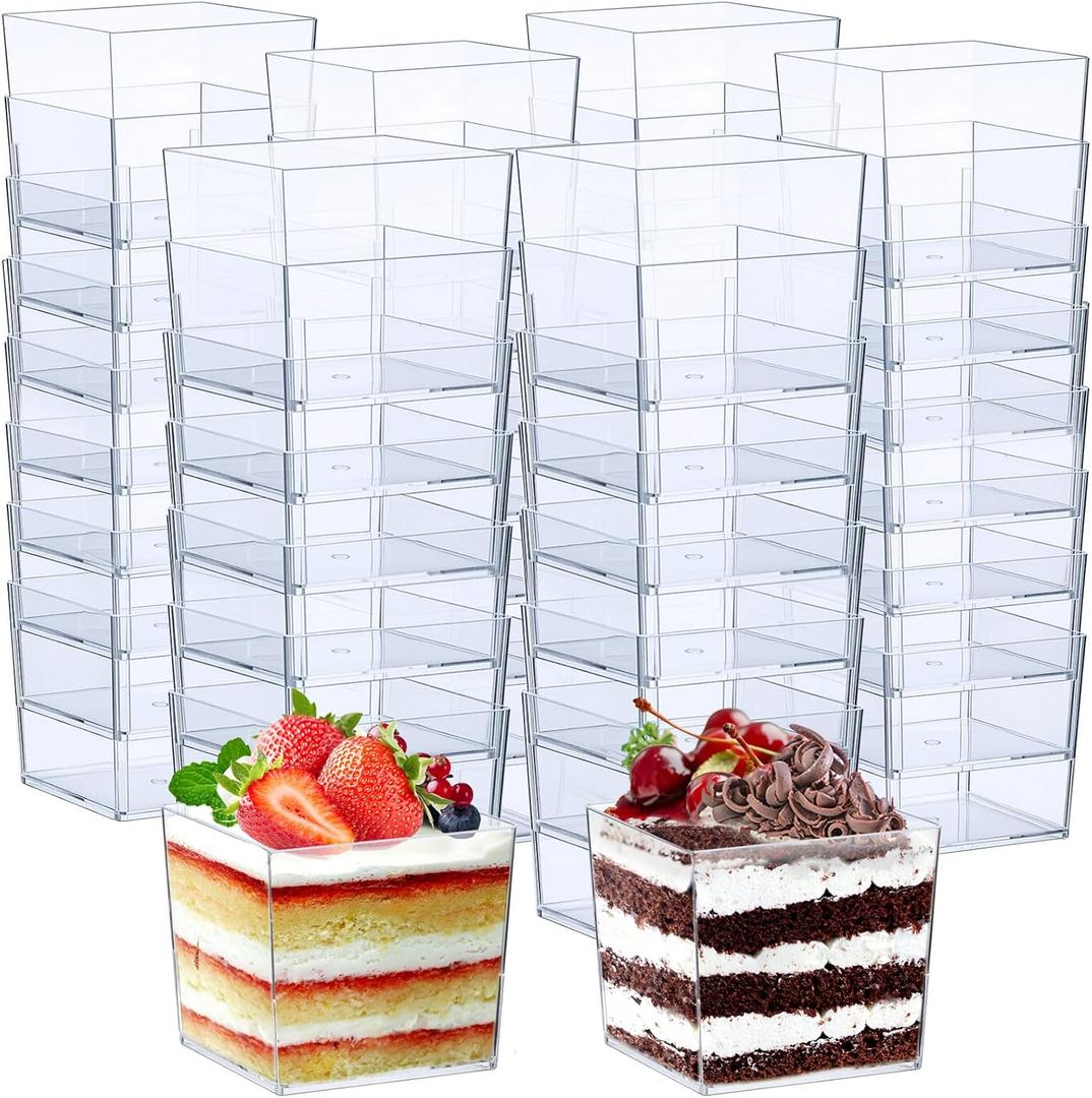 Zubebe 100 Pack 3 oz Square Plastic Cups, Appetizer Dessert Cups Clear Plastic Disposable Small Tumbler for Ice Cream, Fruit Puddings, Desserts, Appetizers Summer Wedding Party Catering Supplies