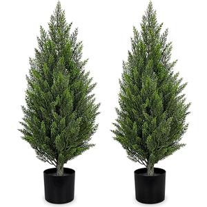 Briful 3FT Artificial Cedar Topiary Trees Set of 2, UV Resistant Faux Cypress Plants in Pot for Front Door Porch Entryway, Indoor Outdoor Decorative Greenery, Fake Shrubs for Home Patio Decor