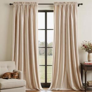 Champagne Beige Velvet Curtains 96 inches for Living Room Luxury Room Darkening Curtain Elegant Bedroom Thermal Insulated Modern Heavy Thick Soft Soundproof Rod Pocket Window Drapes Set of 2 Panels