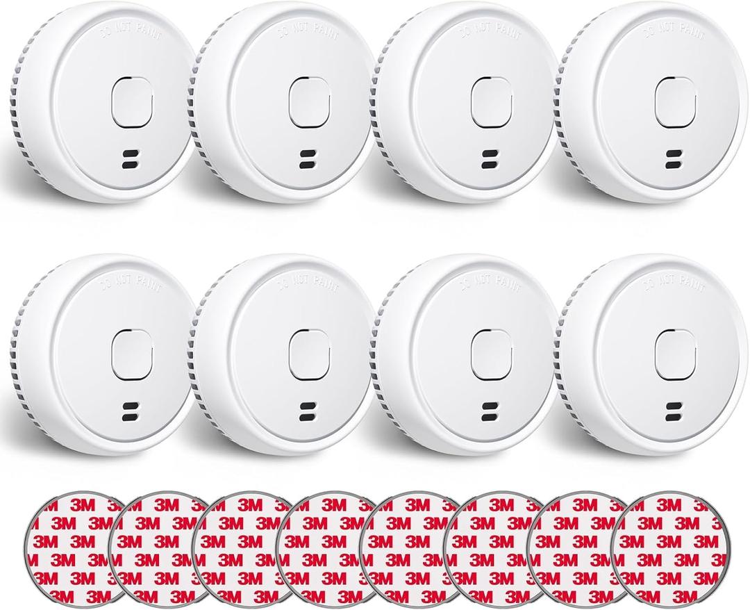 Ecoey Smoke Detector, Smoke Alarm with Advanced Photoelectric Technology, Fire Alarm Smoke Detector with Test Button and Low Battery Reminder, Fire Alarm Used in Bedroom, Home, FJ138, 8 Packs
