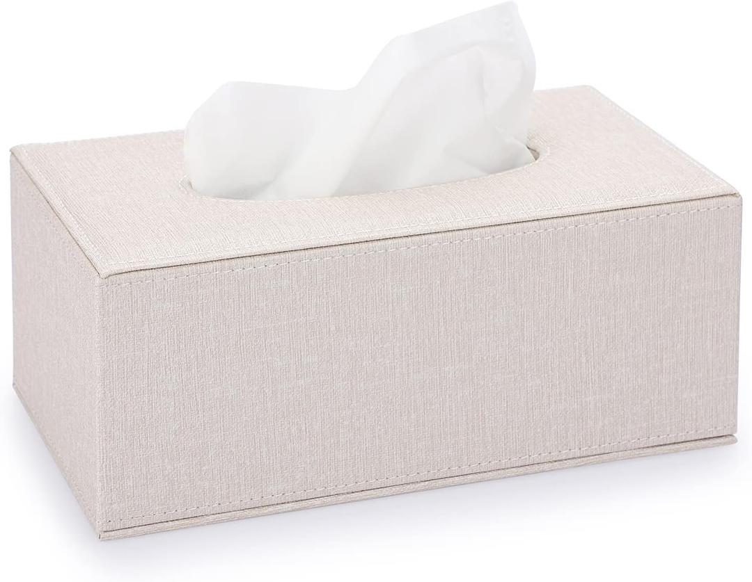 Sumnacon Tissue Box Cover Rectangle Linen Tissue Box,Stylish Tissue Box Holder with Magnetic Bottom,Decorative Tissue Cover for Bathroom Toilet Bedroom Living Room Table Desk Office, Beige (Medium)