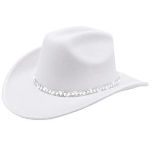DRESHOW Western Cowboy Hat for Women and Men Wide Brim Glitter Cowboy Cowgirl Hat with Rhinestone Felt Fedora Hats