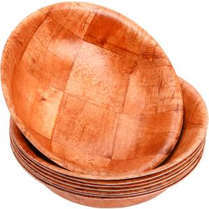 Elsjoy 8 Pack Wooden Woven Salad Bowl, 8 Inch Stackable Round Wood Serving Bowl, Rustic Mixing Bowl for Salad, Fruits, Vegetables, Natural Birch Wood