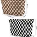 SOIDRAM 2 Pieces Makeup Bag Large Checkered Cosmetic Bag Capacity Canvas Travel Toiletry Bag Organizer Cute Makeup Brushes Aesthetic Accessories Storage Bag for Women, Checkered L Black Brown
