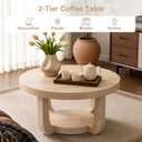 Round Coffee Table, 2-Tier Circle Coffee Table with Storage Nature