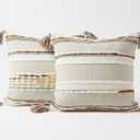 Textured Boucle Pillow Covers 18x18 Neutral Striped Throw Pillows Soft Modern Farmhouse Pillow Cases, 2pc Decorative Accent Square Couch Cushion Cover for Bed Sofa Chair