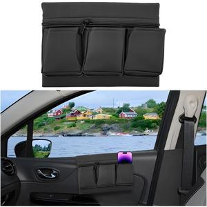 Mandark Car Window Armrest Storage Box, Leather Vehicle Side Door Organizer with Multiple Pockets, Comfortable Automotive Arm Elbow Rest Pad Bag Accessories, Universal for Most Cars (Black)