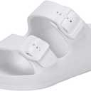Kids Slides Sandals Boys Girls Toddler Double Buckle Water Shoes Shower Slippers for Summer Beach Pool Indoor Outdoor (White)