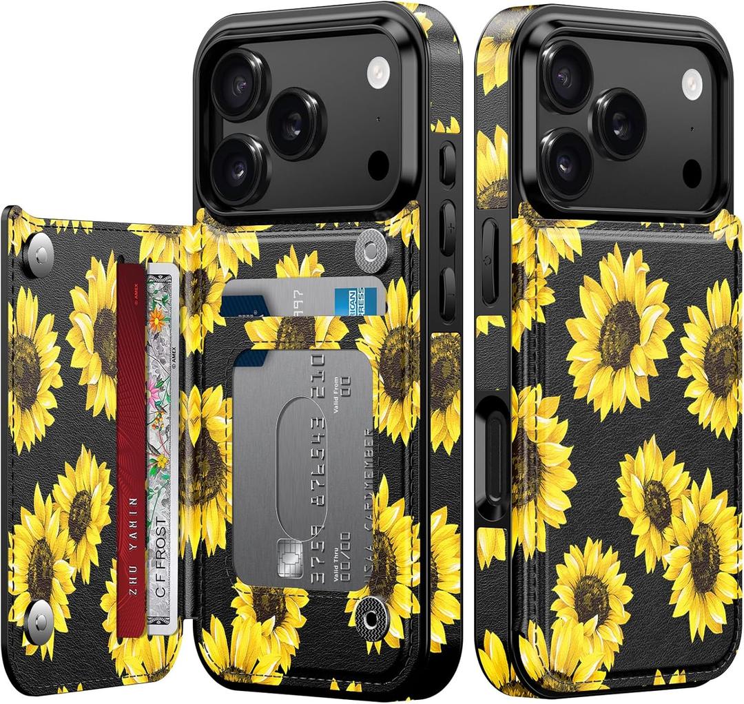 LETO for iPhone 17 Pro Wallet Case, Flip Folio Leather Kickstand | Card Slots Holder - Fashionable Flower Designs - Shockproof Protective Phone Cover for Women and Girls