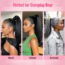 Yaki Straight Ponytail Extension for Black Women,16 Inch Synthetic Wrap-Around Clip-In Ponytail with Magic Paste,Natural Looking for Easy Daily Wear (Natural Black)