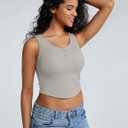 ZeroBound Built in Shelf Bra Crop Tank Tops for Women Scoop Neck Henley Button Sleeveless Casual Basic Tee Shirt Outfits