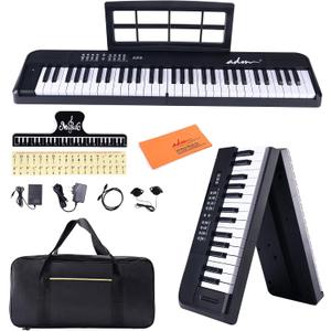 ADM 61 Key Folding Electric Piano Keyboard, Foldable Electronic Keyboard, Wireless 128 Tones, 128 Rhythms Includes Pedal, Gig Bag, Headphones for Beginners, Students, Teenagers, Adults, Black
